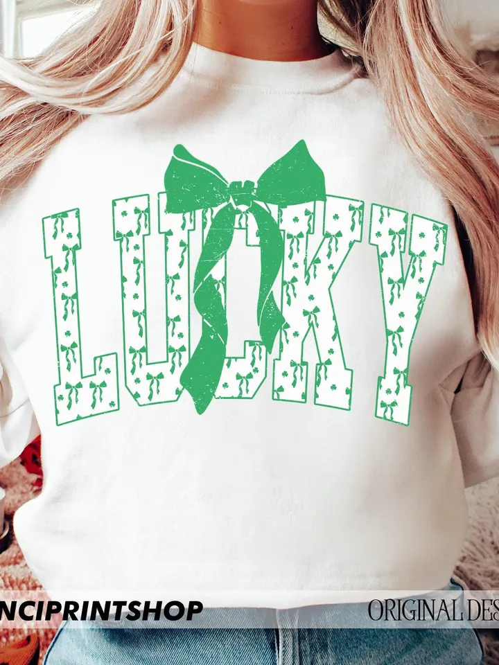 Coquette Lucky png, Bow Lucky png, Varsity Lucky png, Green Bow png, St Patrick's Day PNG, Coquette St Patrick's Day PNG, Lucky, Green Day
