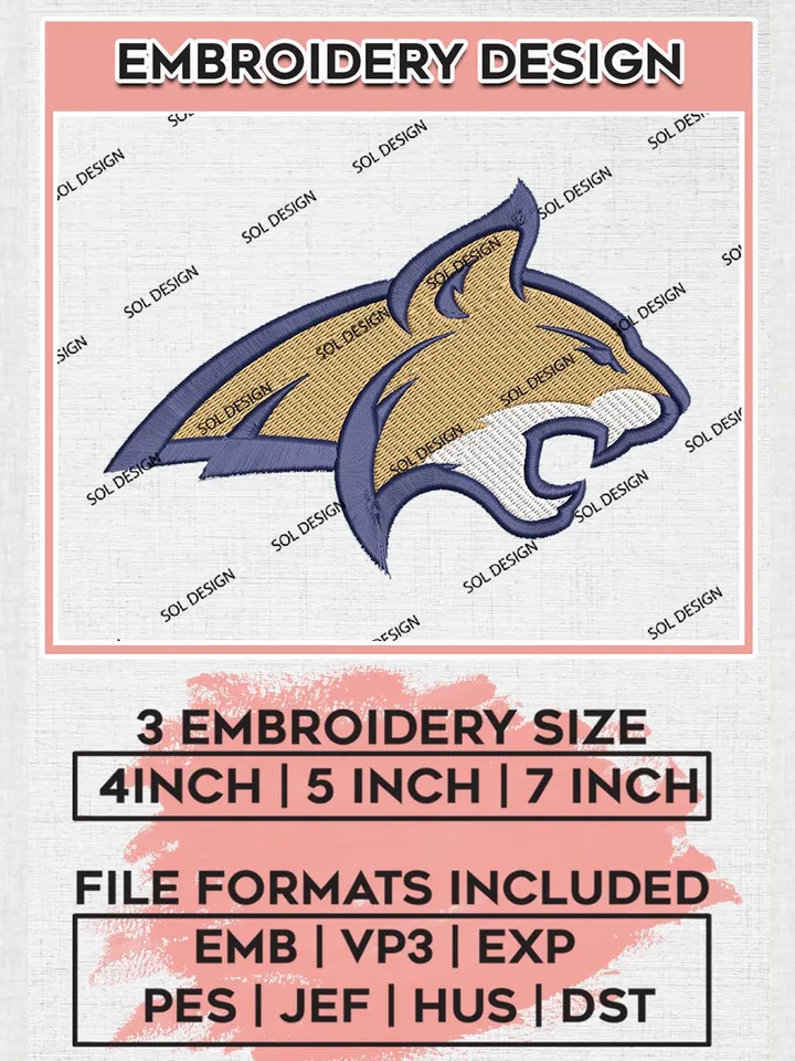 Montana State Bobcats Head Mascot Logo Machine Embroidery Design, NCAA Montana State Bobcats Embroidery Design Design files, NCAA Embroidery Designs, NCAA Machine Embroidery Designs, Digital Download