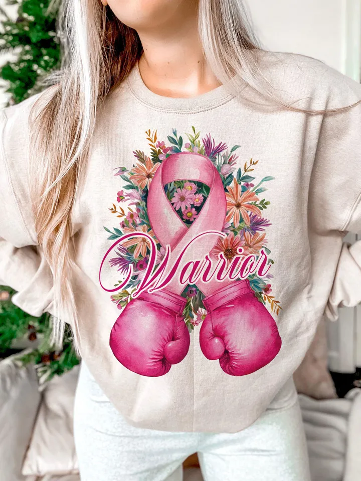 Breast Cancer Warrior with boxing gloves png sublimation design download, Breast Cancer png, Cancer Awareness png, sublimate designs