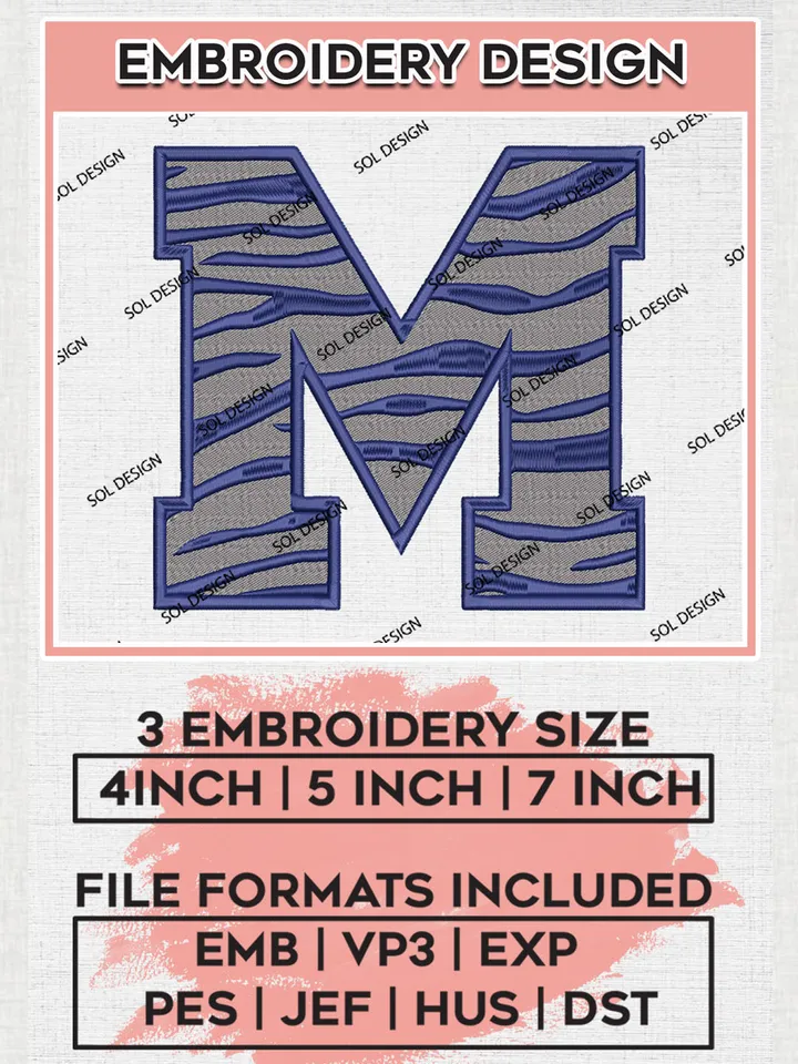NCAA Memphis Tigers Team Letter Logo Embroidery Design Files, NCAA Memphis Tigers Team Embroidery, NCAA Game Day, Machine embroidery designs, Digital Download