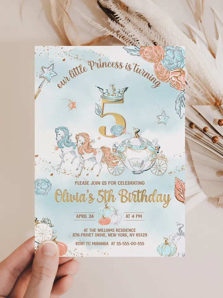 DIY Cinderella Birthday Invitation; Girl Birthday Princess; Princess Cinderella Royal Ball;Editable Template; Girl Invitation Birthday Party
