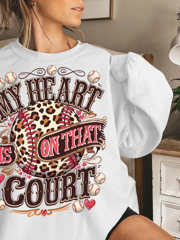 My heart is on that Court Baseball PNG Game Day Tshirt Design Leopard Heart Baseball Mom Mama Sublimation Design Digital Download File