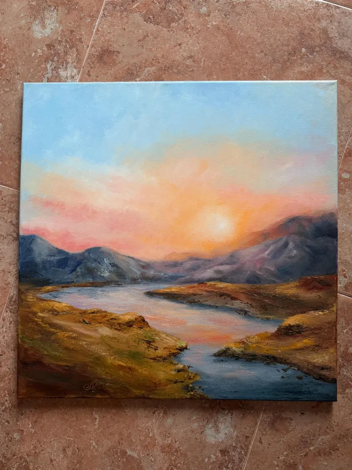 Oil Landscape Painting Mountain Wall Art Sunset Paintings