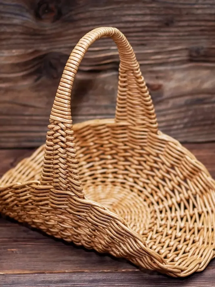 French basket Small openwork basket Wedding flowers basket Flat oval basket with handle