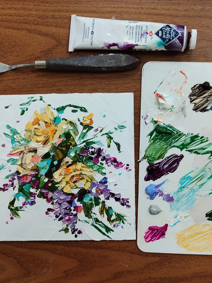 Floral painting Flower Original Art 6 by 6 Rose impasto artwork by Natalia Plotnikova
