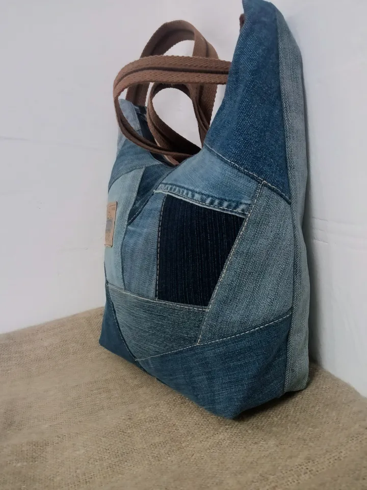 Comfortable Denim hobo bag, crossbody bag, gift for her, market bag, shabby  jeans, recycling jeans, hand bag, shoulder bag, shopping bag.