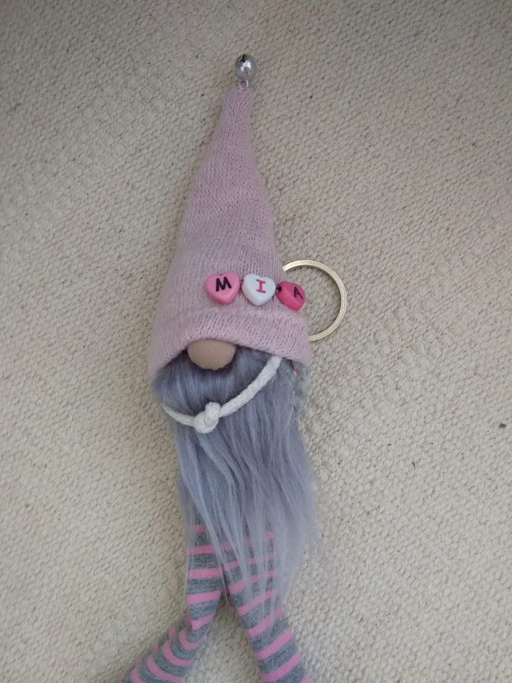 Pink and grey Gnome charm with your name