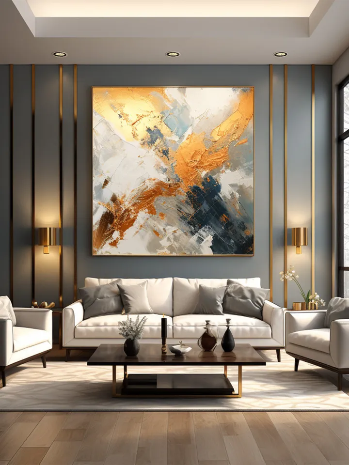 Original Gold foil Oil Painting On Canvans, Large Wall Art, Abstract Gold Painting Custom Painting Living room Wall Decor Painting For Hotel