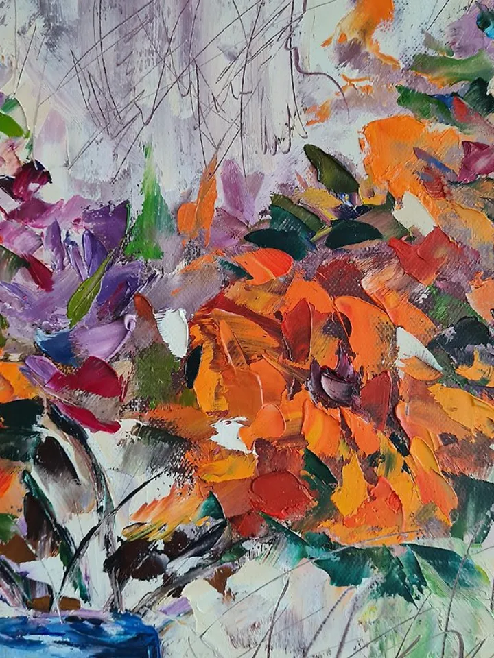 Flowers original oil painting on canvas Oil abstract painting Flowers in vase