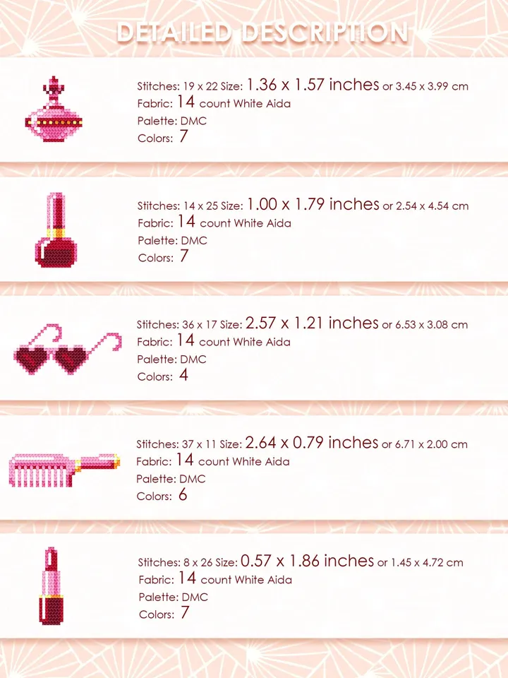 Set of 17 women accessories cross stitch pattern PDF download Mini female cross stitch chart Small fashion pattern digital PDF for girl #O23
