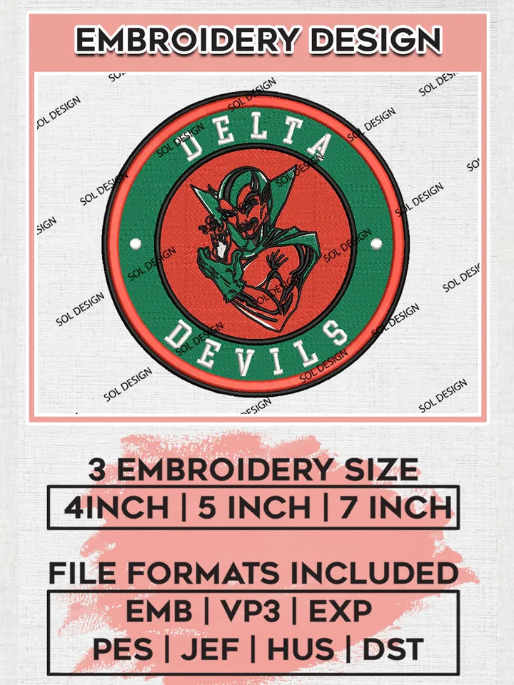 NCAA Mississippi Valley State Delta Devils Round Logo Embroidery, NCAA Delta Devils Logo Embroidery files, NCAA Teams, Machine embroidery designs, Digital Download