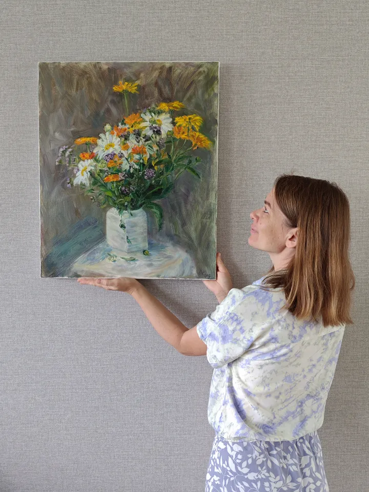 Oil painting flowers chamomile original art