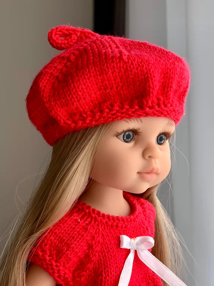 PDF SIMPLE Doll Beret Knitting Pattern & Tutorial Paola Reina digital 12-13 inches engish text