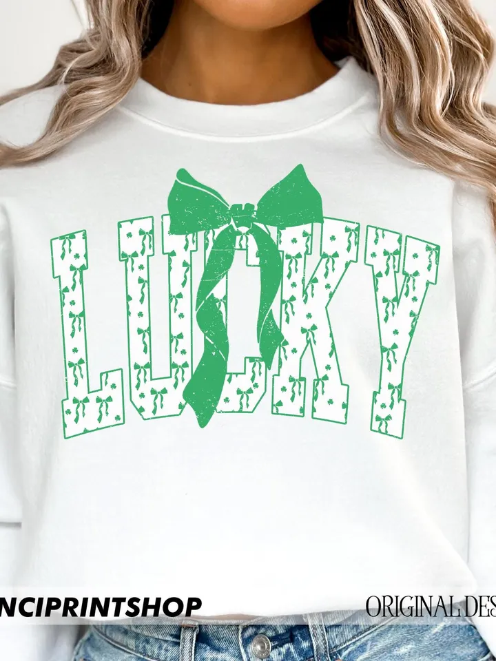 Coquette Lucky png, Bow Lucky png, Varsity Lucky png, Green Bow png, St Patrick's Day PNG, Coquette St Patrick's Day PNG, Lucky, Green Day