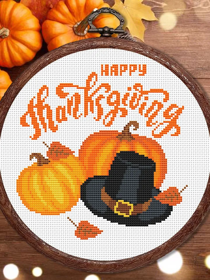 Happy Thanksgiving Cross Stitch Pattern, Thanksgiving Cross Stitch Pattern, Pumpkins Cross Stitch Pattern, Thanksgiving Patterns #hld006