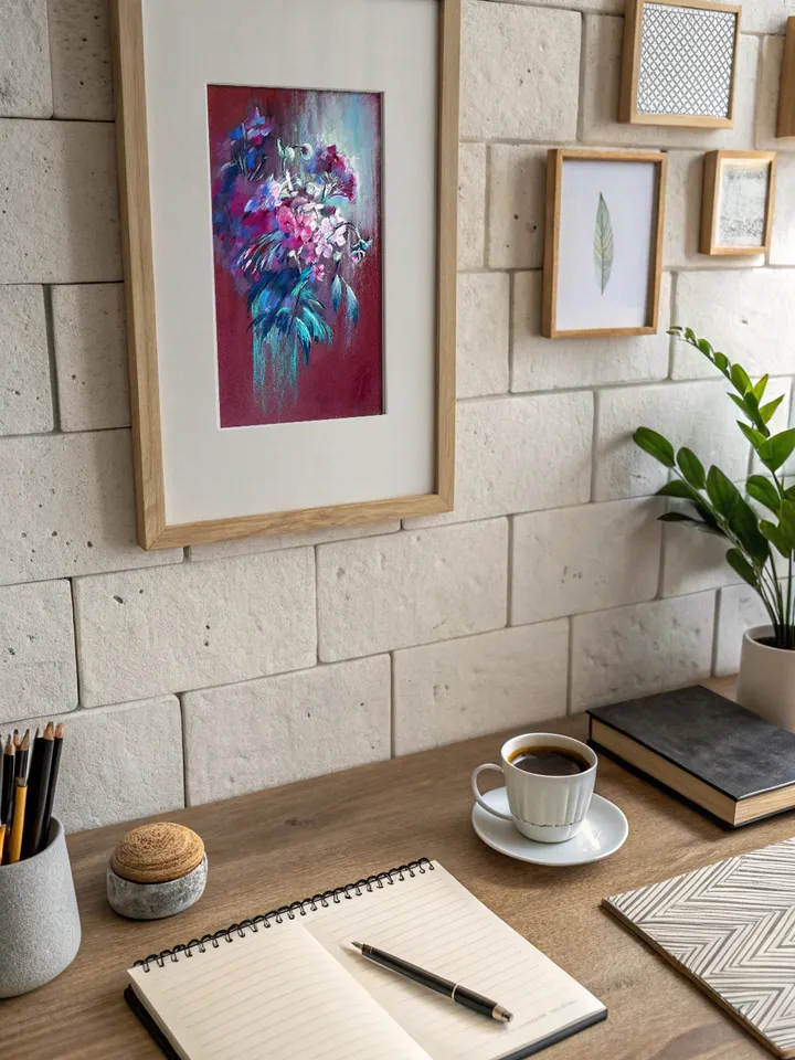 Vibrant Floral Pastel Painting on Deep Red – Original Artwork by IrenFfantasyArt