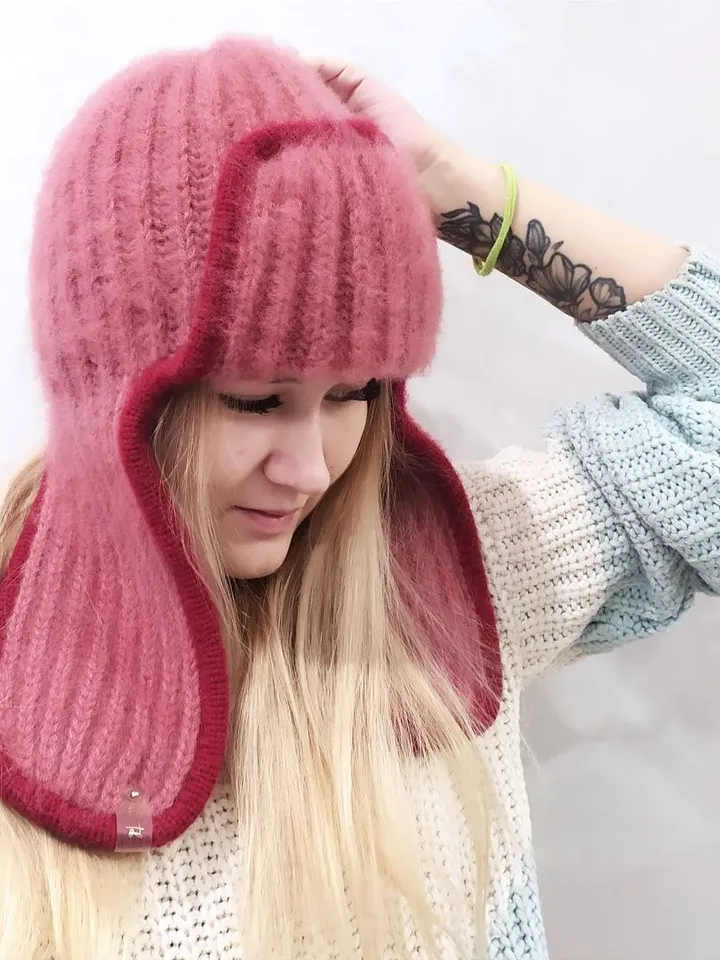 Hat pink womens warm winter