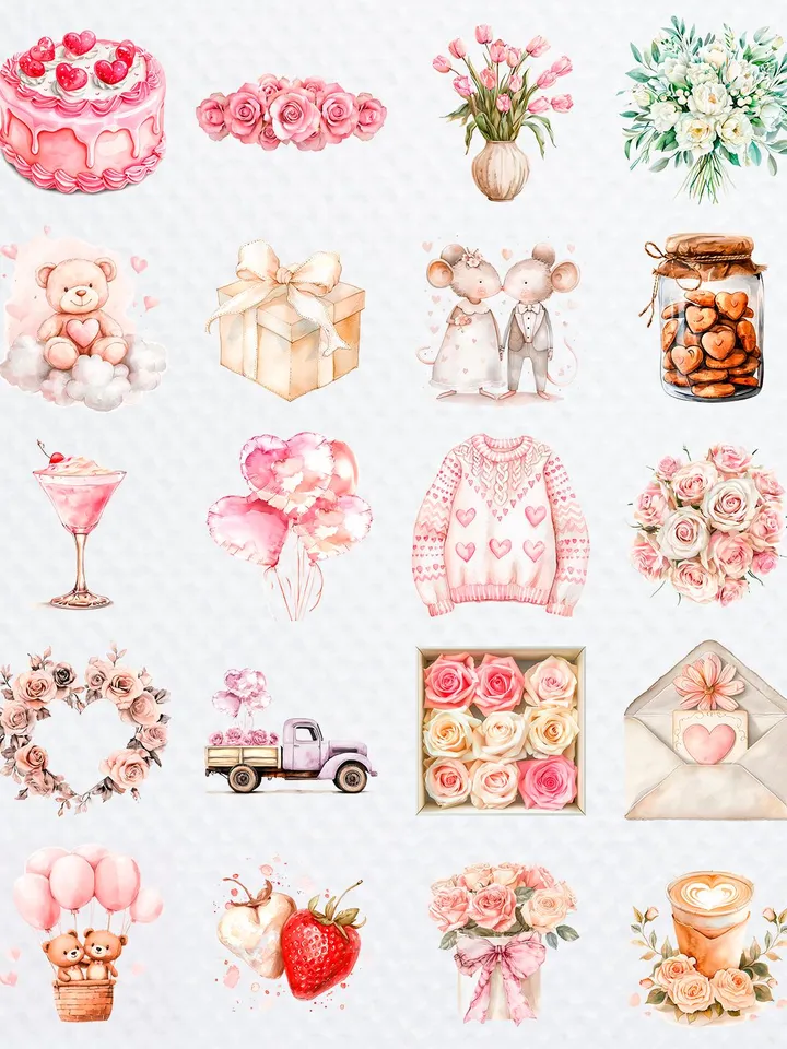 176 Watercolor Valentines Day PNG Bundle, Valentine Teddy Bears, Boho Valentine's Card Making Kit, Love is in the air, Love Day Clipart
