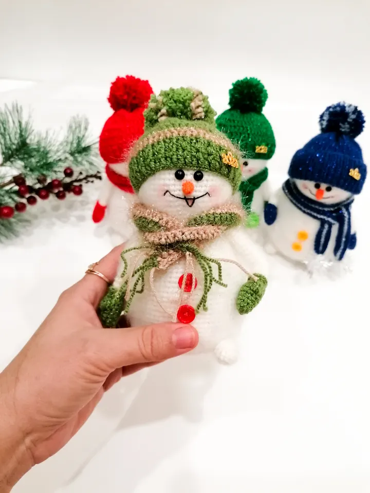 snowmen crocheted, handmade.