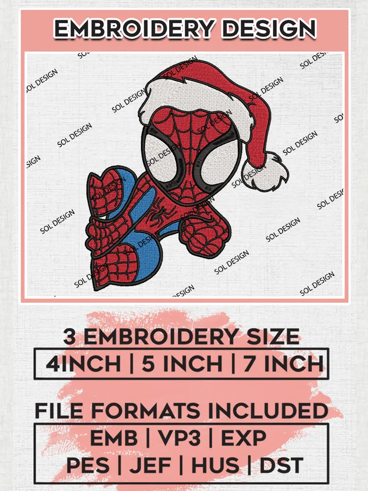 Hanging Spider Man x Santa Claus Christmas Embroidery Design Files, Marvel Christmas Machine Embroidery, Superhero Embroidery, 3 sizes, Cute Christmas Machine embroidery designs, Digital Download