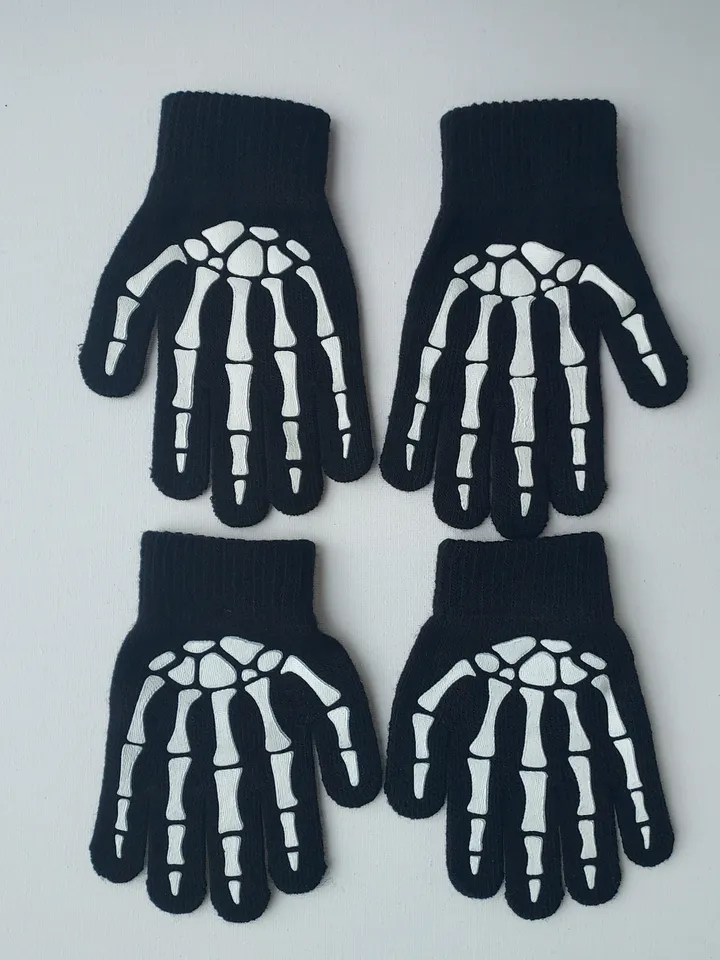 Halloween skeleton gloves for kids, Skeleton costume, Glow in de dark, Teenager finger gloves