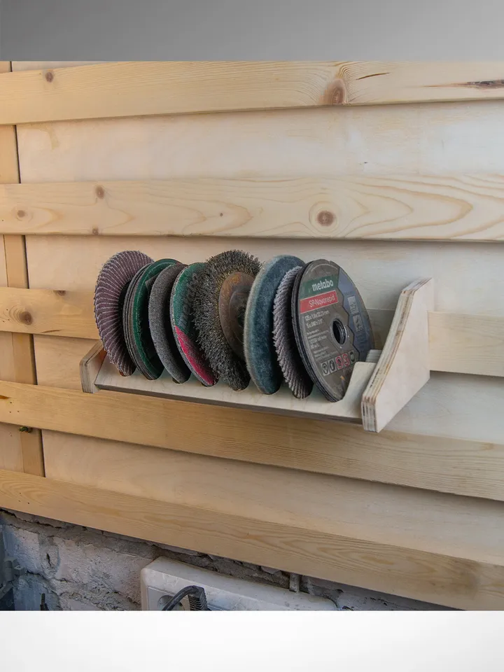 Angle grinder disc Rack Plans (PDF, SVG) for Workshop – DIY French Cleat Storage System