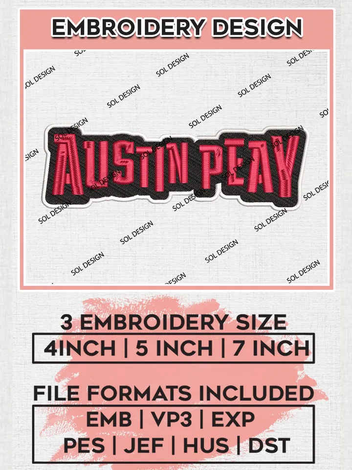 NCAA Austin Peay Team Wordmark Logo Embroidery Design Files, NCAA Austin Peay Governors Machine Embroidery, NCAA Teams, 3 sizes, NCAA Machine embroidery designs, Digital Download