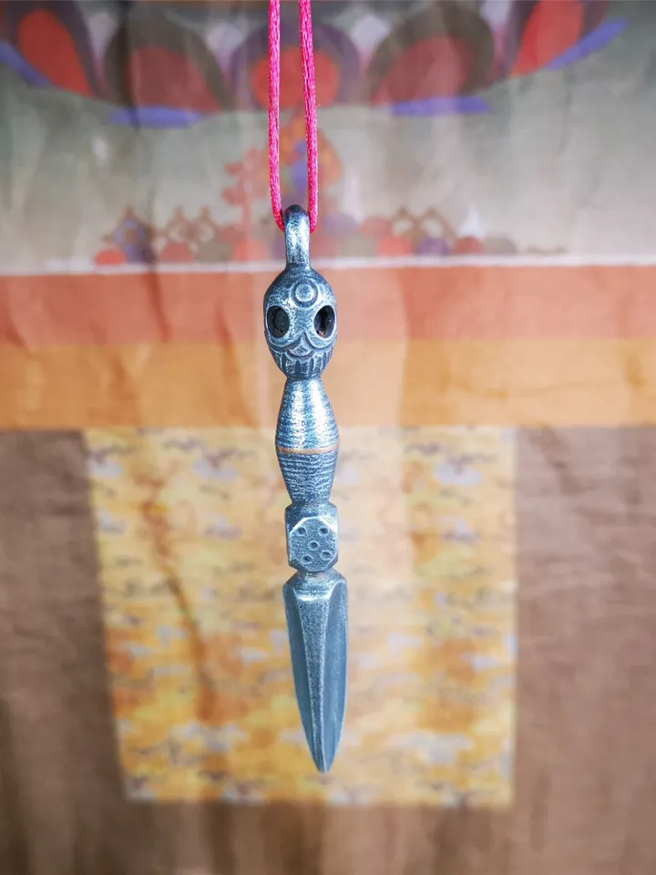 Gandhanra Handmade Skull Phurba Amulet,Kila - Dorje Phurba,Tibetan Budhist Ritual Implement Pendant,Made of Cold Iron,4.0"
