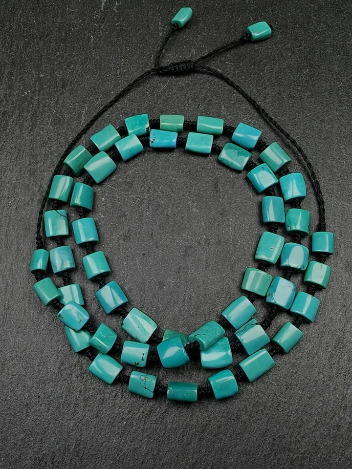 Authentic 6mm Turquoise Beads Necklace,Gandhanra Tibetan Jewelry Turquoise Necklace for Woman,34cm Length, Spiritual Gift