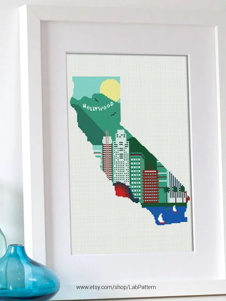 California State Silhouette Cross stitch pattern | Embroidery Pattern | Instant Download | Embroidery Designs