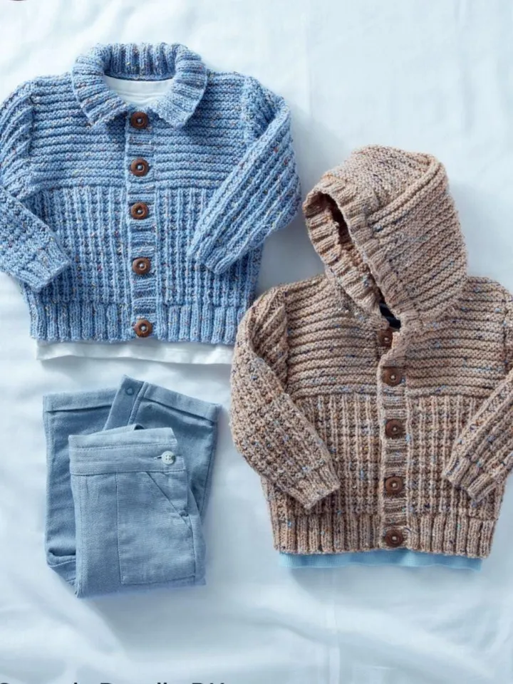 Baby children cardigan knitting pattern boy jacket hooded pattern ribbed hood pattern