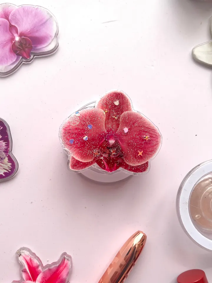 Dark Pink Orchid Flower Phone Grip, Elegant Floral Phone Grip, Phone Accessory, Flower Popsocket
