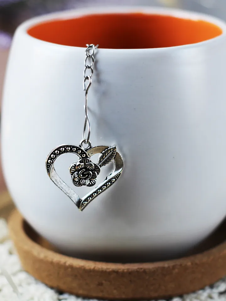 Heart tea infuser for loose leaf tea, Tea infuser charm flower, Tea Strainer heart pendant, herbal tea galentines day