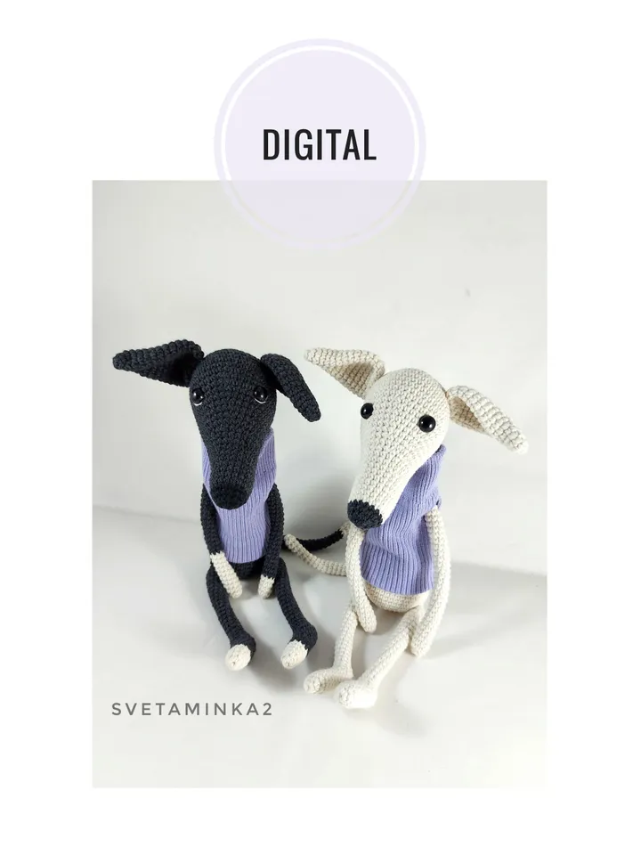Crochet Pattern Greyhound in 'clothes' out of socks, Amigurumi Dog Whippet, Italian Greyhound, Galgo, Sighthound, Lurcher. Digital Download. PDF.