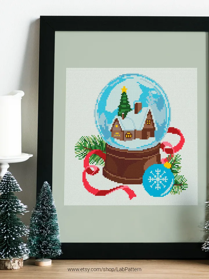 New Year Merry Christmas Snow globe Cross stitch pattern | Embroidery Pattern | Instant Download | Embroidery Designs