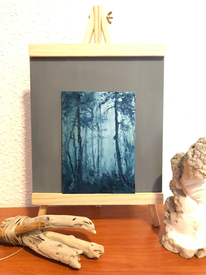 Forest Oil Original Small Painting Foggy Forest Painting Abstract Landscape Painting