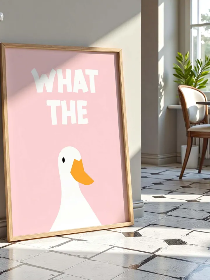 What the Duck Poster Funny Bathroom Wall Art Printable Duck Quote Digital Humor Sign Quirky Toilet Decor Instant Download Digital pink
