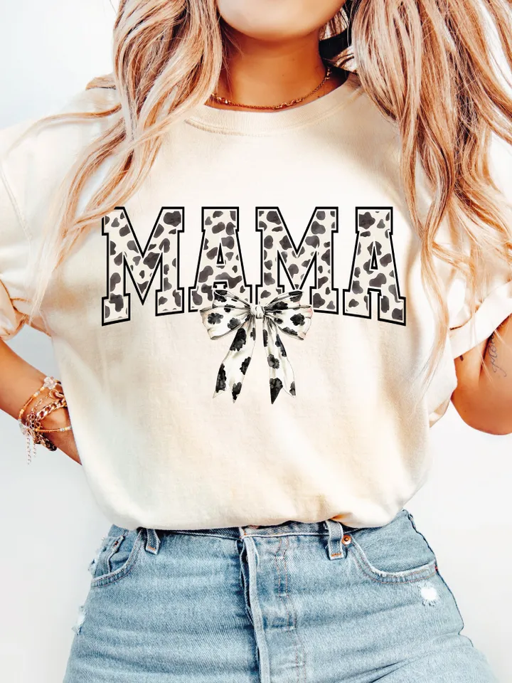 Cow Print Coquette bow png, Mama png design sublimation png retro mama png mothers day png design varsity western mama png western Coquette