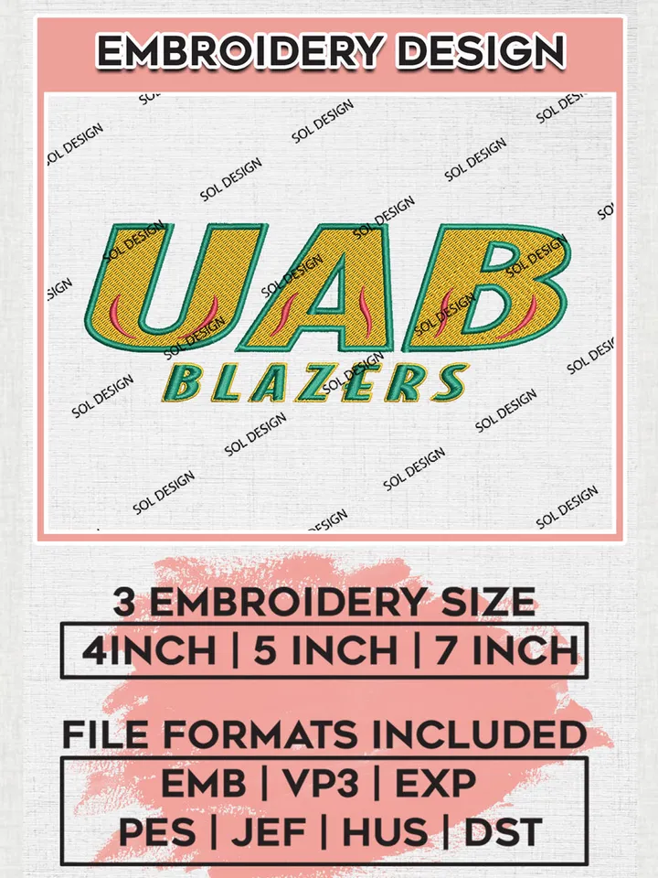 NCAA UAB Blazers Team Word Logo Embroidery Design Files, NCAA UAB Blazers Machine Embroidery, NCAA Teams, 3 sizes, NCAA Machine embroidery designs, Digital Download