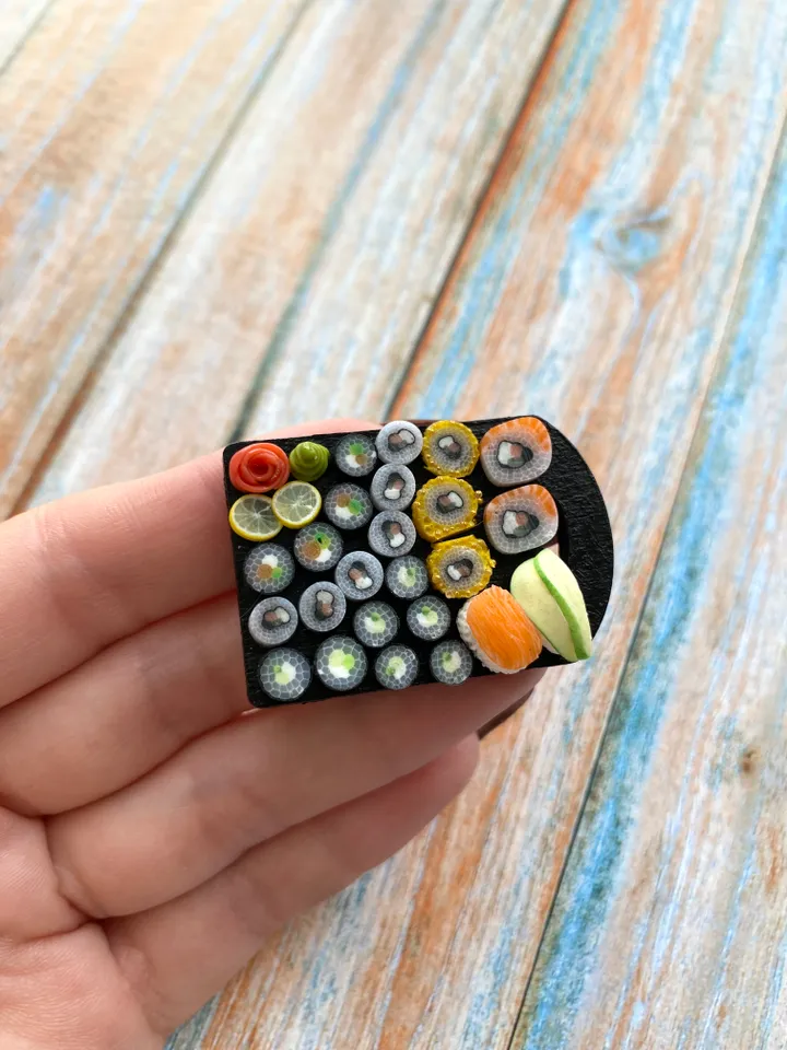 Magnet Miniature Sushi Board with Polymer clay Souvenir