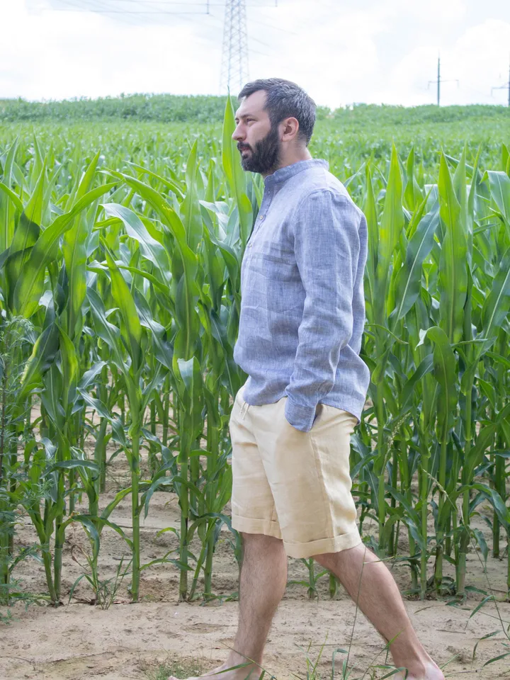 Beige linen shorts for men with pockets and with elastic waist / Mens summer linen shorts / Linen organic clothing