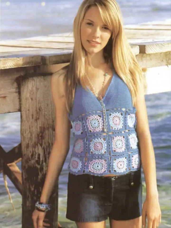 Top crochet pattern, granny squares top crochet pattern pdf
