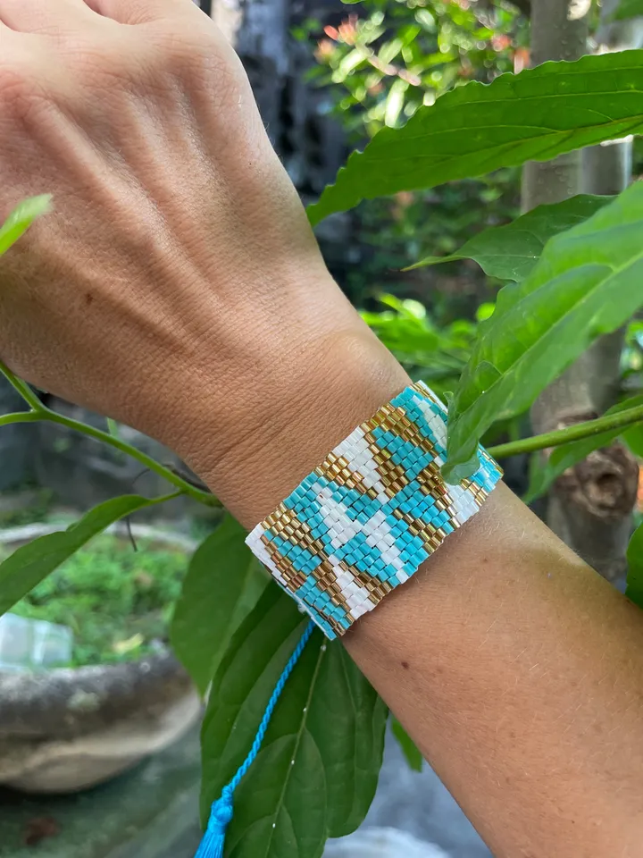 Bead flat wide geometric handmade bracelet | bohemian bracelet | handmade jewellery | summer stylish bracelet | gift for her