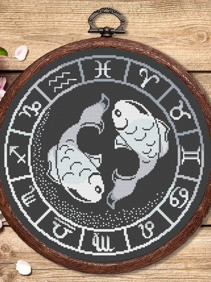 Pisces Silver Cross Stitch Pattern, Zodiac Cross Stitch, Astrology Cross Stitch, Pisces Pattern, Zodiac Sign Cross Stitch #zdc025