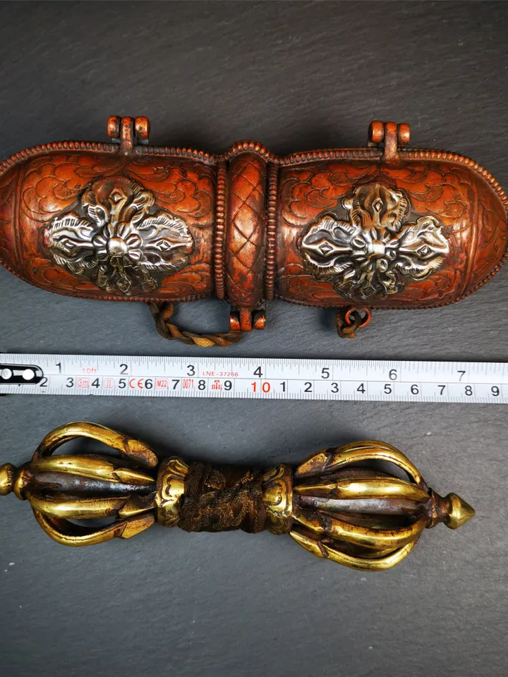 Gandhanra Vintage Vajra Dorje with Copper Case ,Tibetan Tantric Buddhism (Vajrayana) Ritual Implement,Handmade in Nepal,7.88"