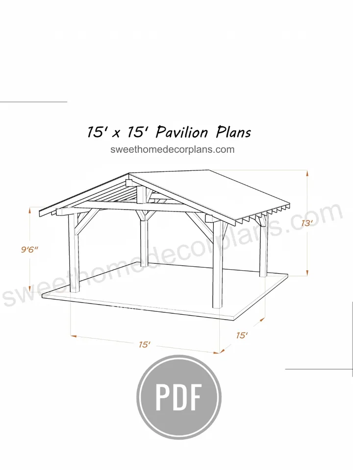 Diy 15 x 15 gable pavilion plans in pdf. Carport plans. Wooden square outdoor gazebo plans. Backyard pergola plans pdf.