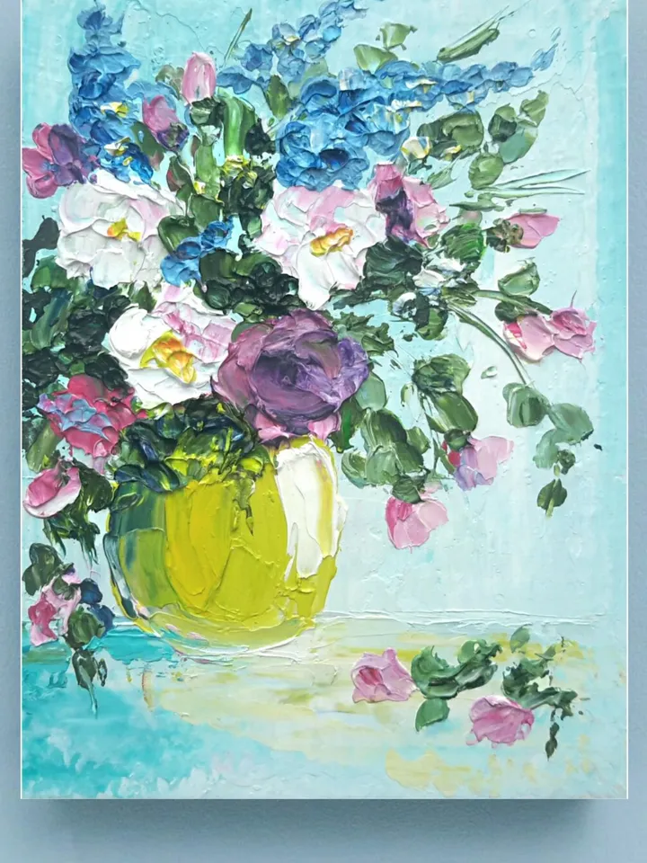 Flowers impasto miniature original painting ACEO oil floral artwork ATC