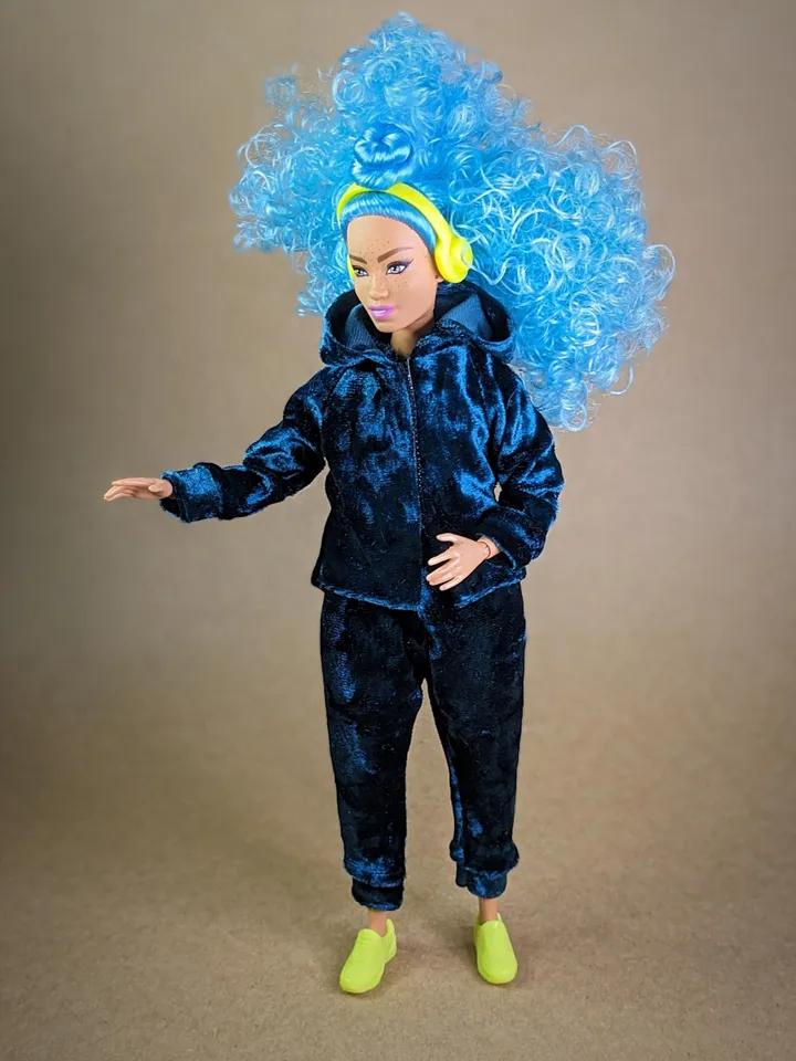 Handmade casual green velvet two-piece set (hoodie and pants) for 1/6 scale fashion female dolls