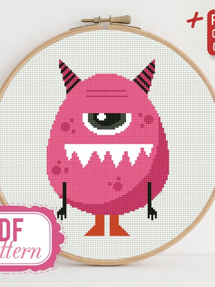 Cross stitch pattern Funny Pink Monster Cross stitch pattern Kids Monster PDF Format Instant Download Home decor Modern