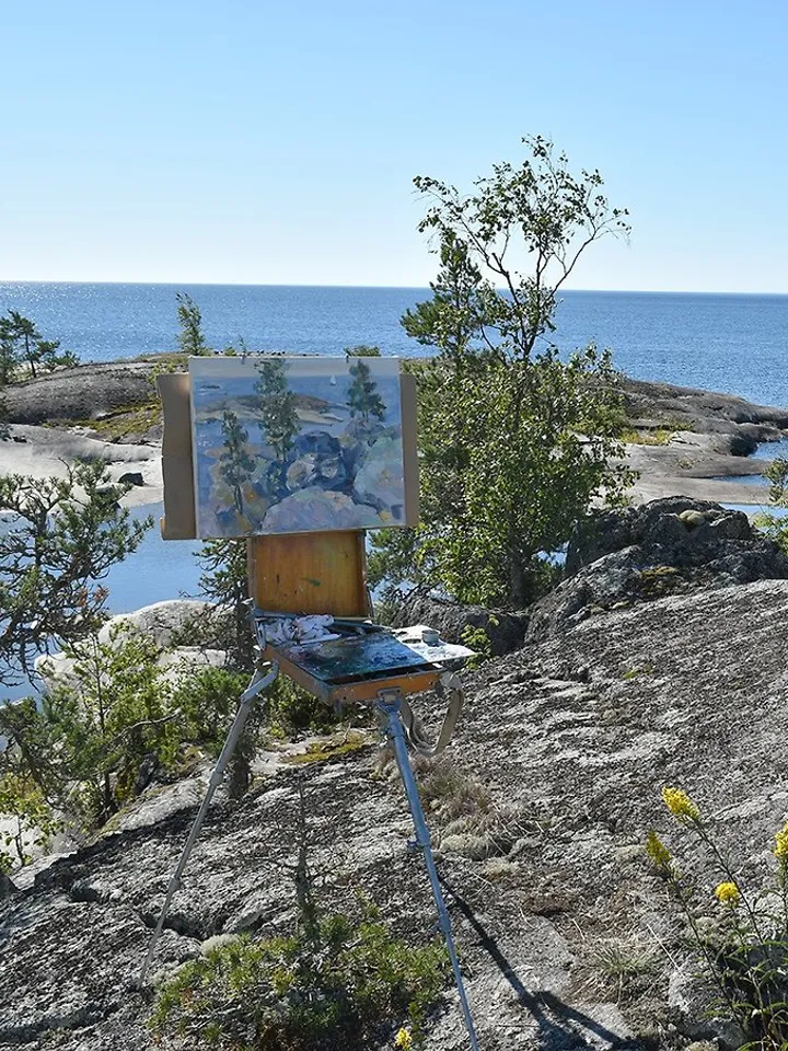 Lake Painting Island Landscape Ladoga Skerries Karelia Original Artwork